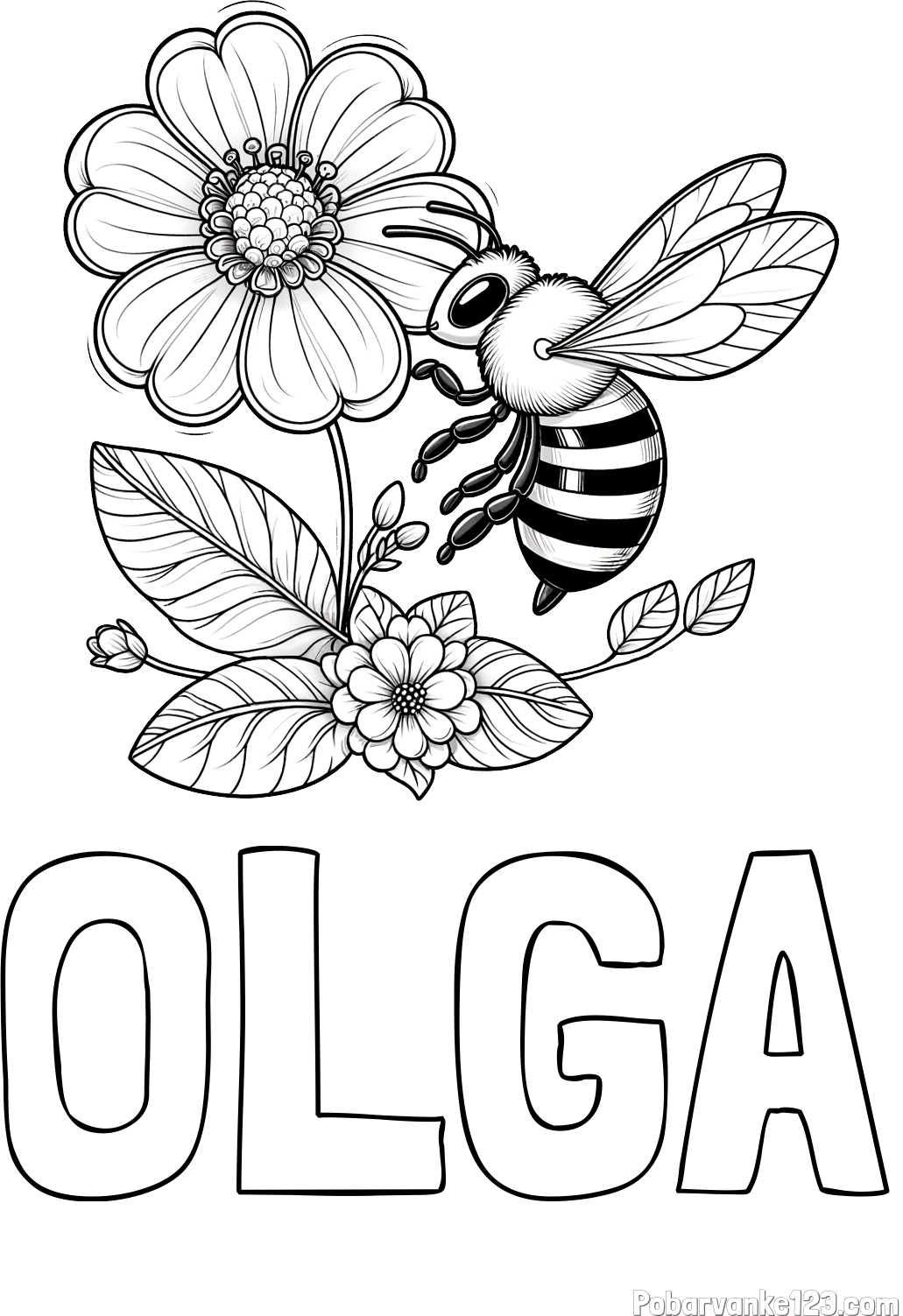 Pobarvanka imena OLGA in otroška pobarvanka čebelice in rožice