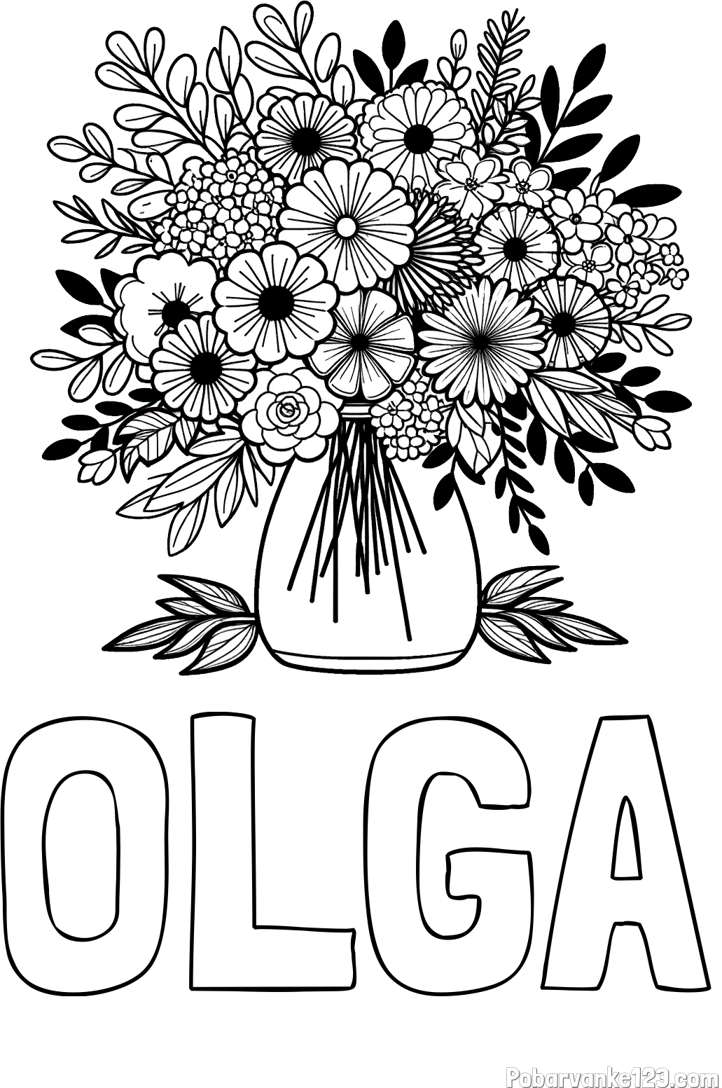 Pobarvanka imena OLGA in pobarvanka veliekga šopka rož