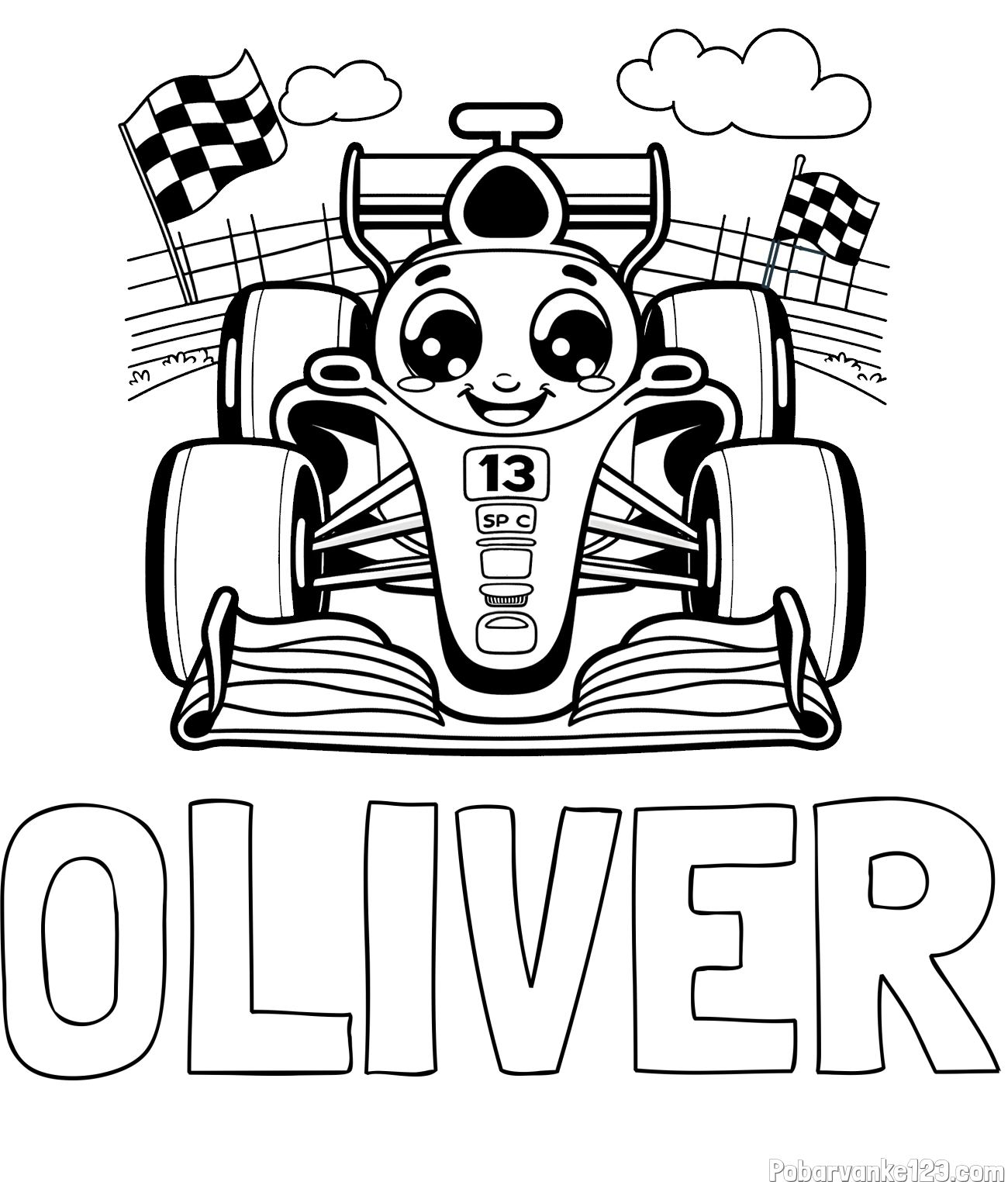 Pobarvanka imena OLIVER in otroška pobarvanka FORMULA 1