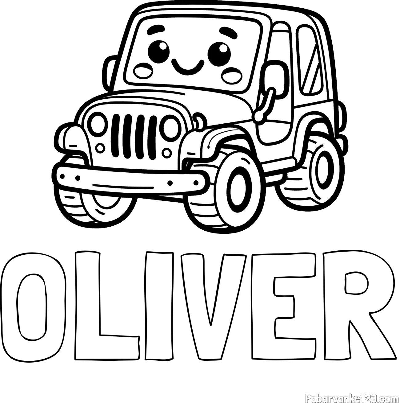 Pobarvanka imena OLIVER in otroška pobarvanka ljubkega džipa