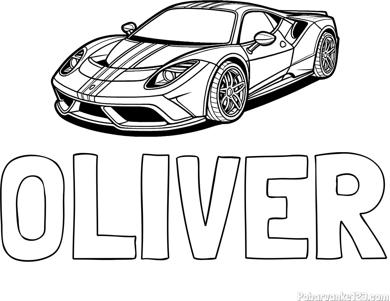 Pobarvanka imena OLIVER in pobarvanka čudovitega športnega avtomobila