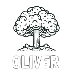 Online izdelana pobarvanka - Pobarvanka imena OLIVER in pobarvanka drevesa
