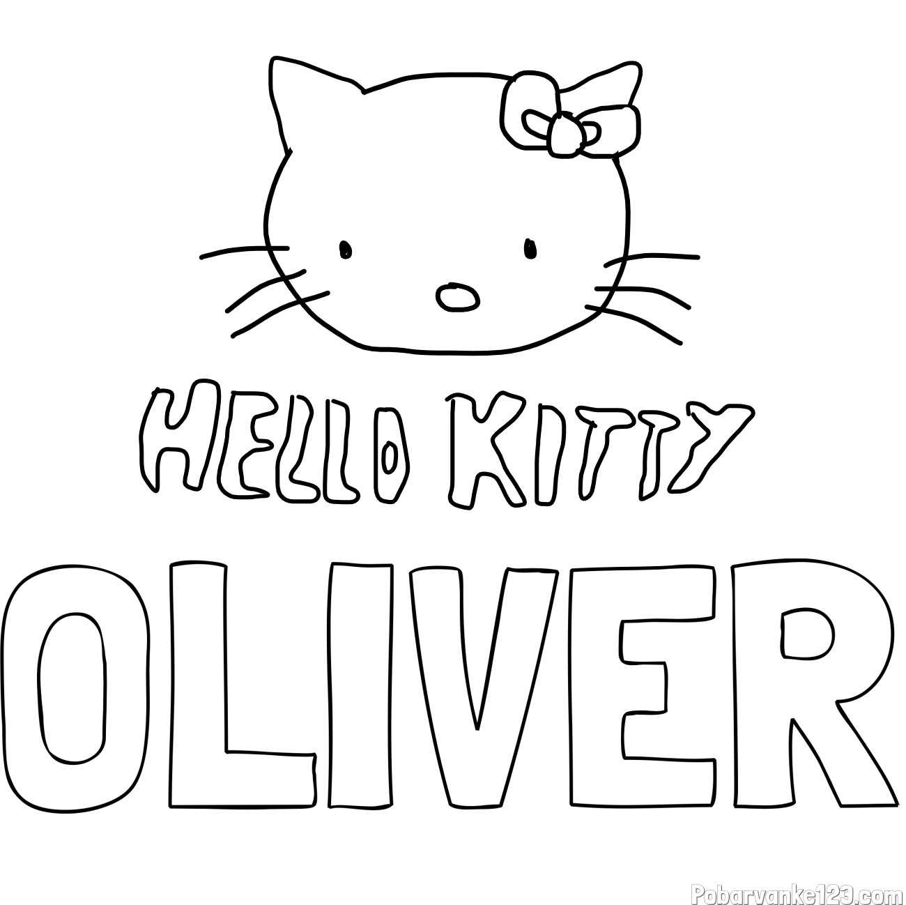 Pobarvanka imena OLIVER in pobarvanka ljubke mucke Hello Kitty
