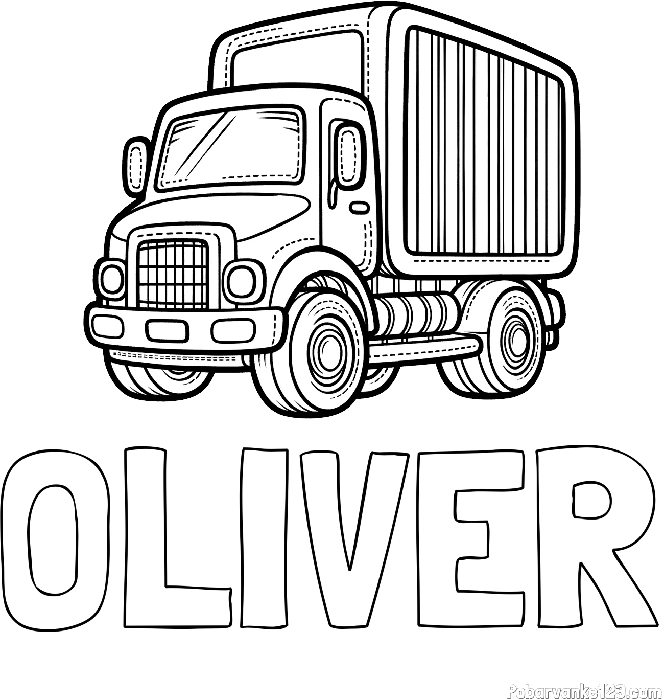 Pobarvanka imena OLIVER in pobarvanka majšega tovornjaka
