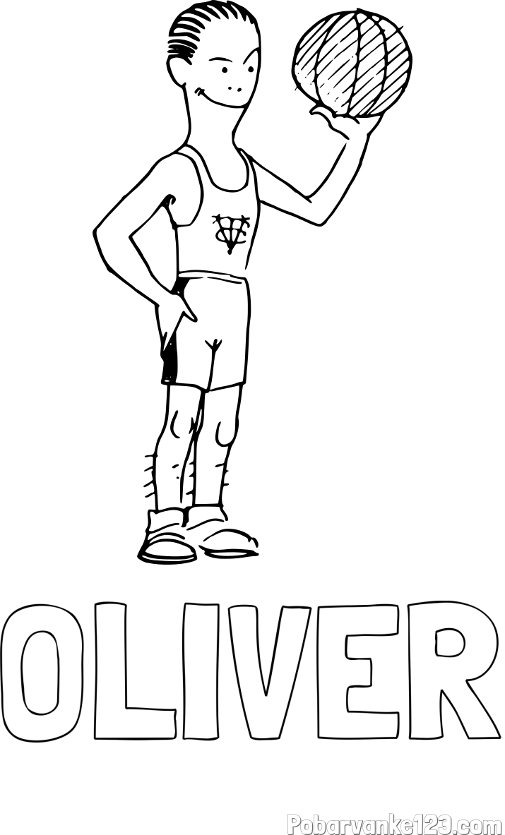 Pobarvanka imena OLIVER in pobarvanka nasmejanega košarkarja