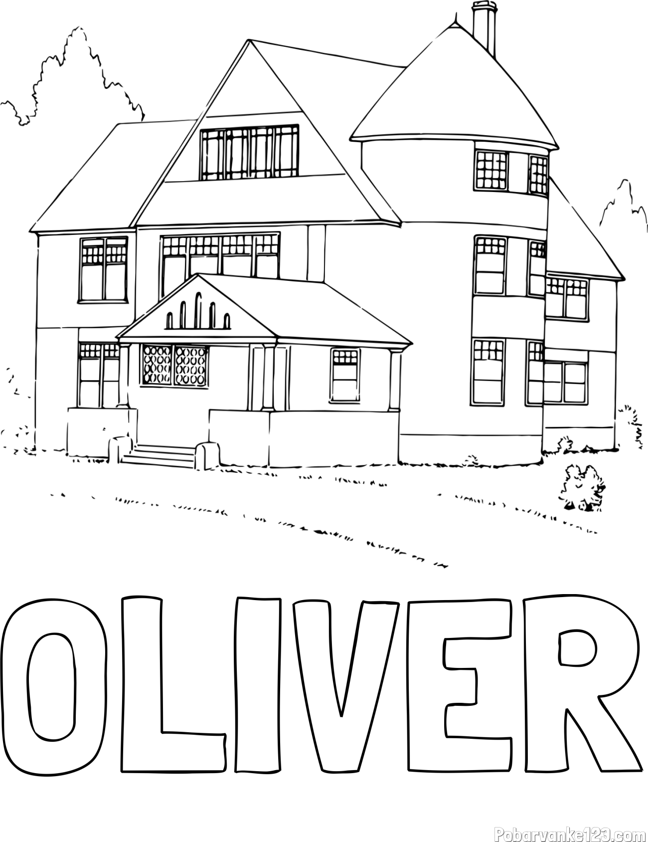 Pobarvanka imena OLIVER in pobarvanka stare vile