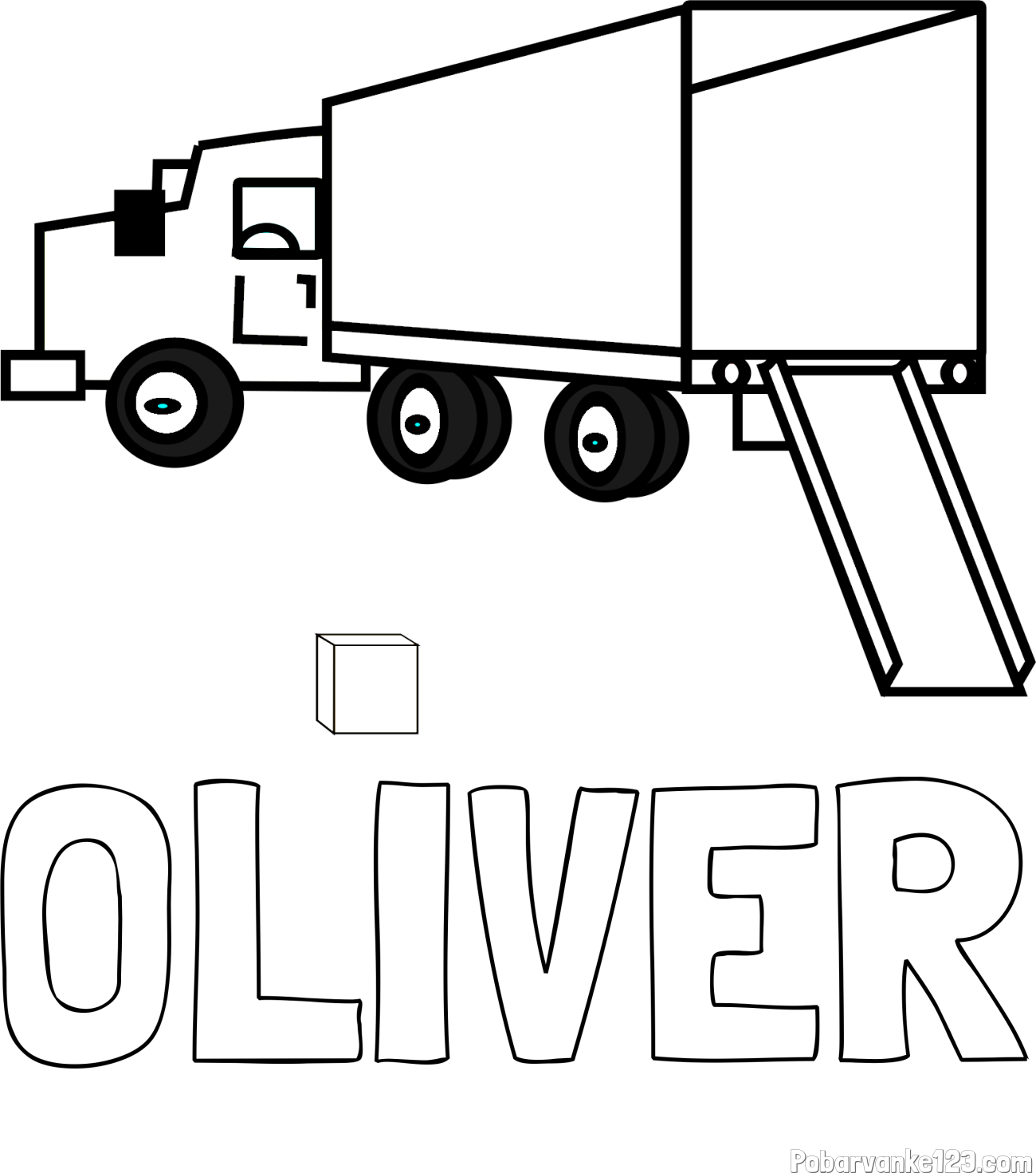 Pobarvanka imena OLIVER in pobarvanka velikega tovornjaka pri nakladanju