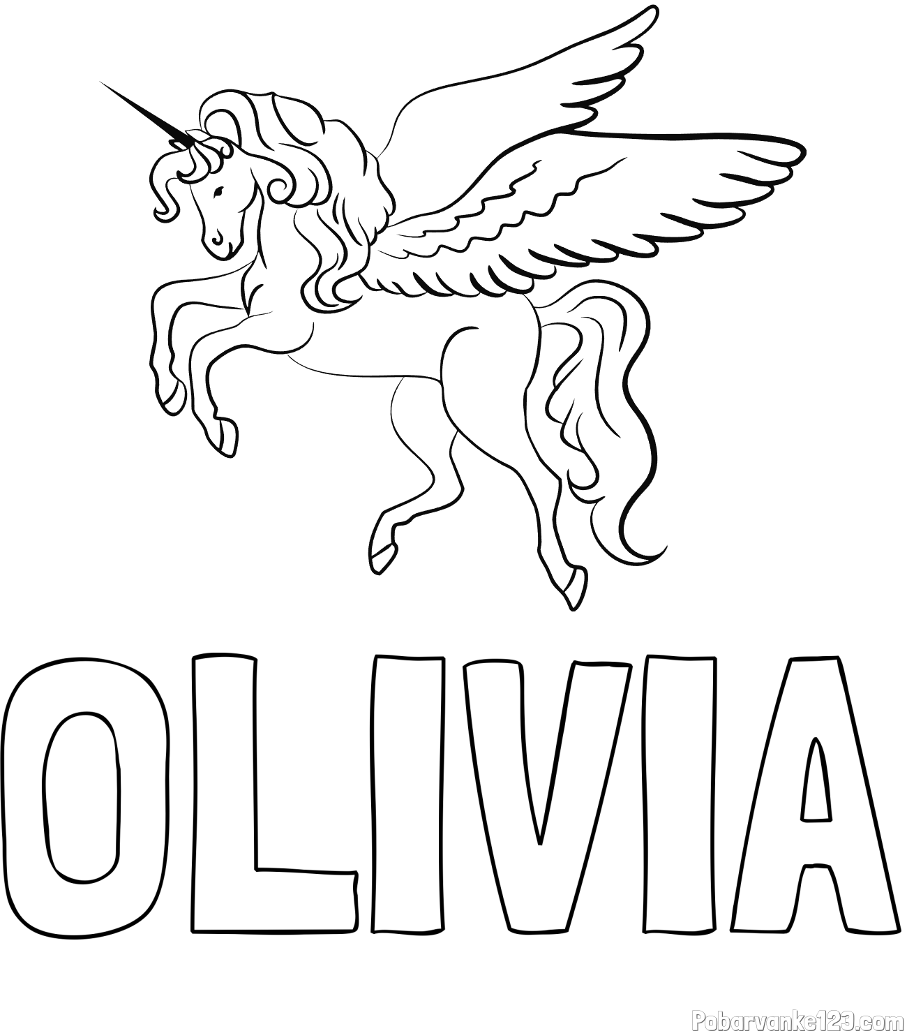 Pobarvanka imena OLIVIA in lepa pobarvanka samoroga