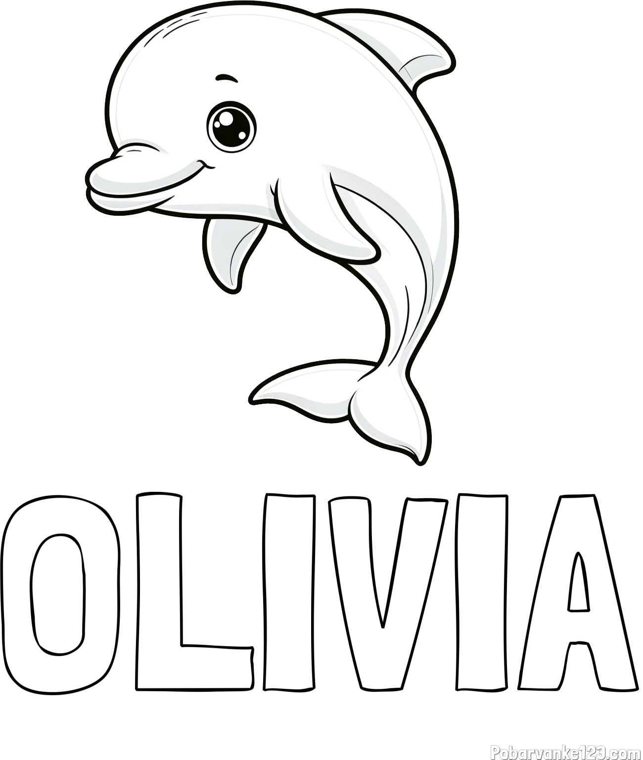 Pobarvanka imena OLIVIA in otroška pobarvanka ljubkega delfina