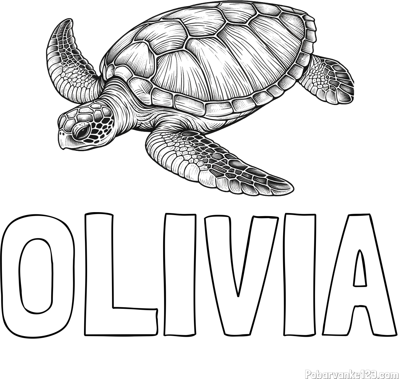 Pobarvanka imena OLIVIA in pobarvanka čudovite želve