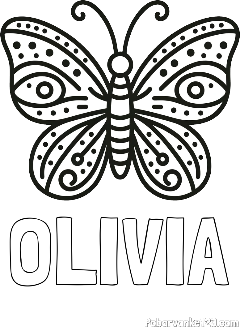 Pobarvanka imena OLIVIA in preprosta pobarvanka metulja