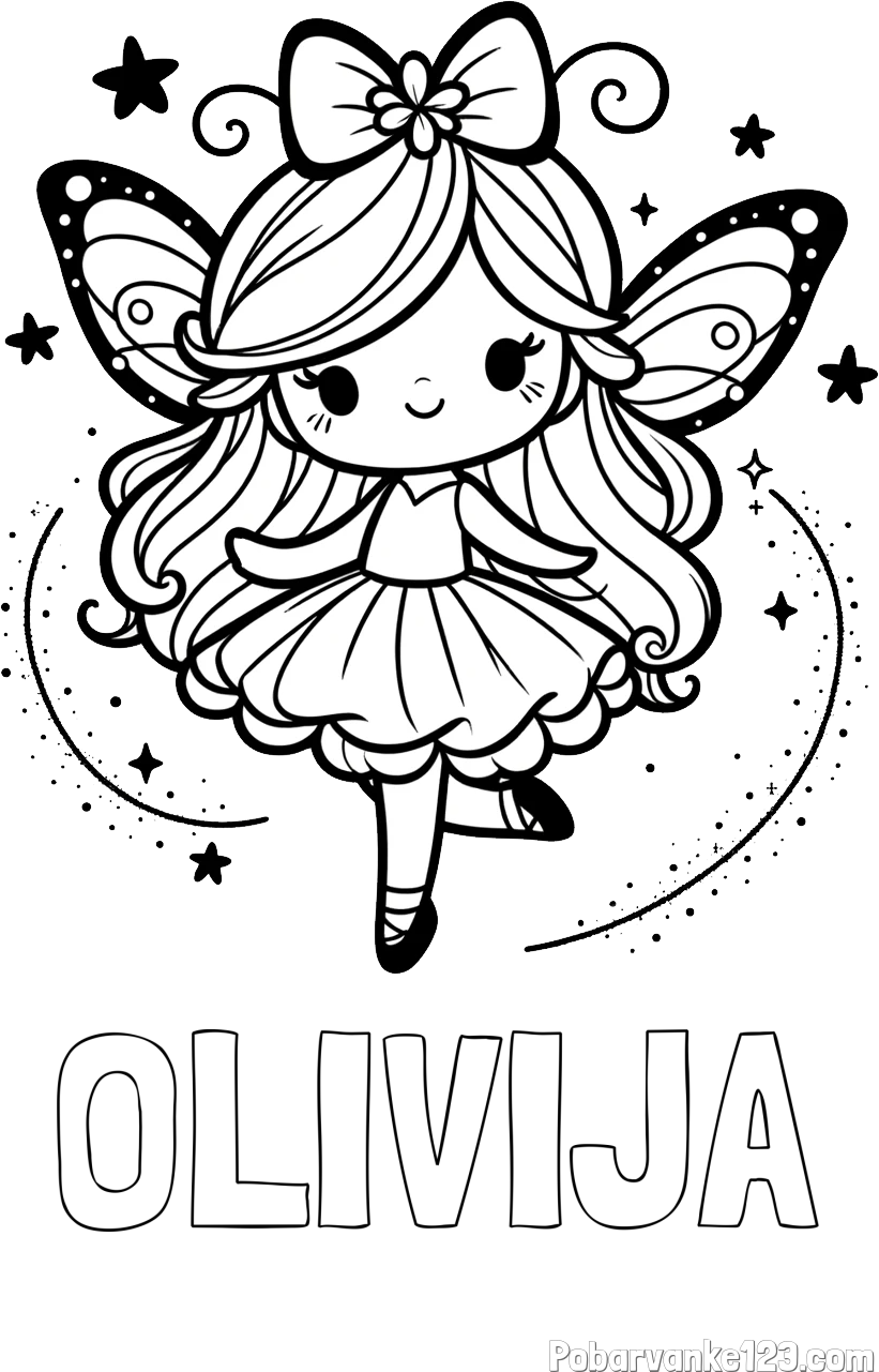Pobarvanka imena OLIVIJA in ljubka čarobna vila