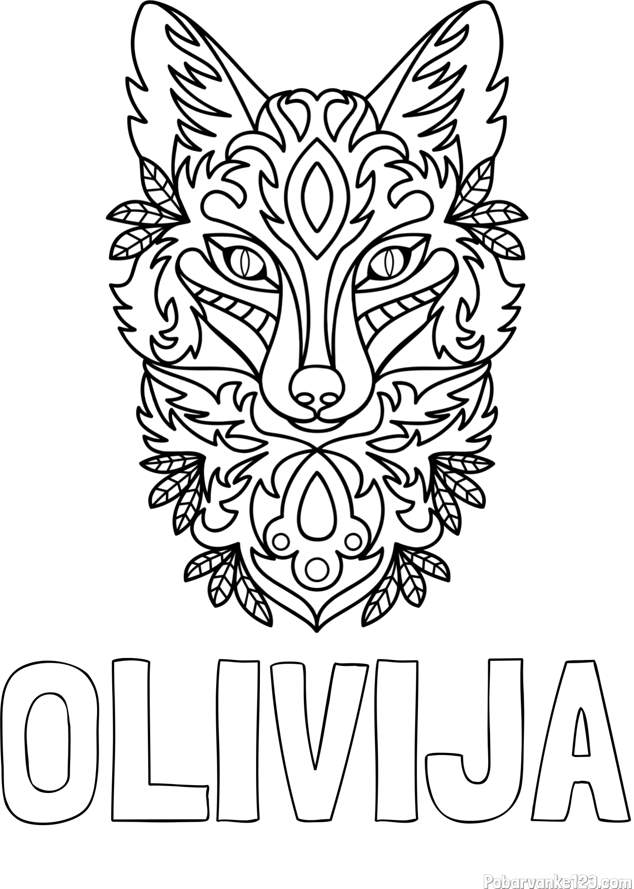 Pobarvanka imena OLIVIJA in pobarvanka volka - mandale