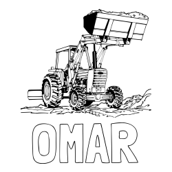 Online izdelana pobarvanka - Pobarvanka imena OMAR in pobarvanka velikega traktorja med prenosom zemljine