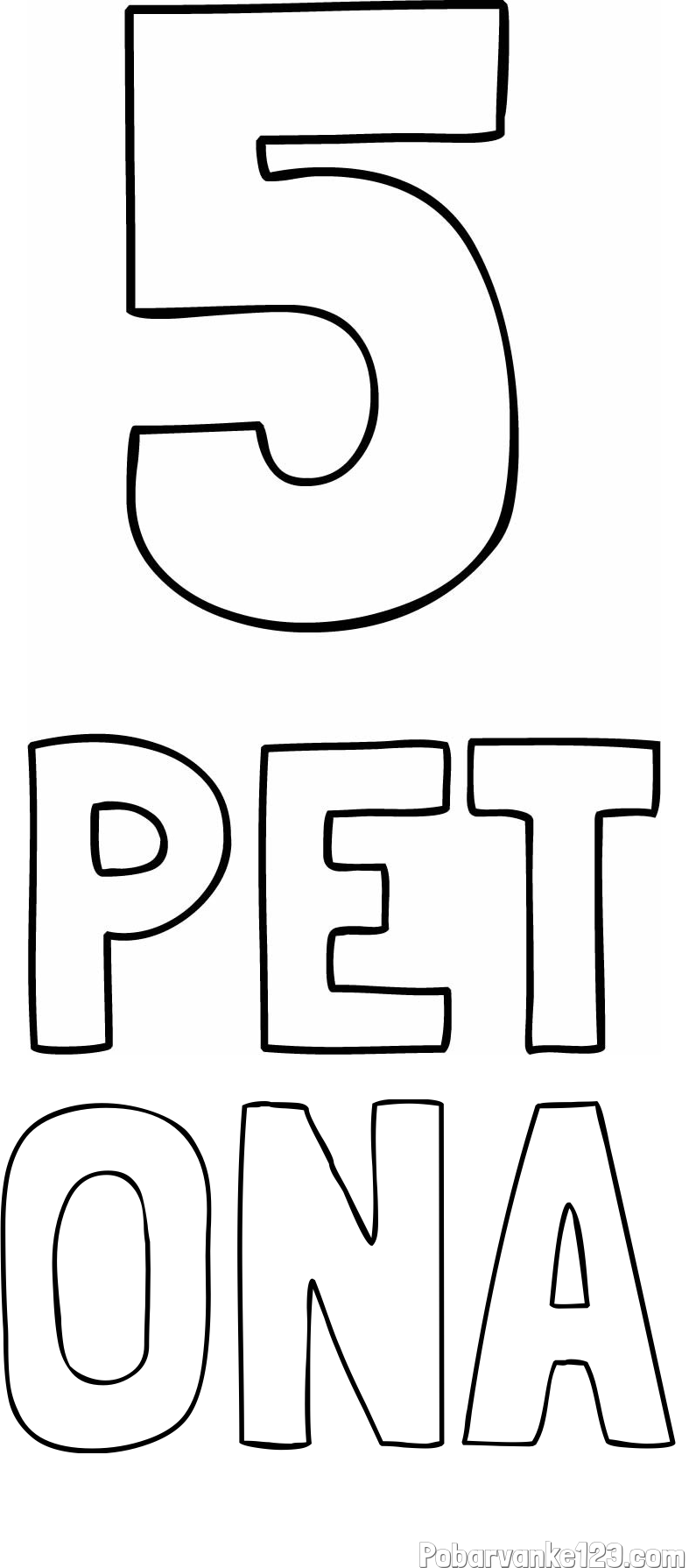 Pobarvanka imena ONA in pobarvanka števila pet z zapisom imena