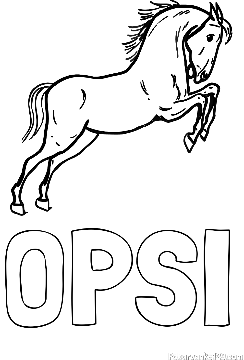 Pobarvanka imena OPSI in pobarvanka konja v skoku