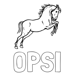 Online izdelana pobarvanka - Pobarvanka imena OPSI in pobarvanka konja v skoku