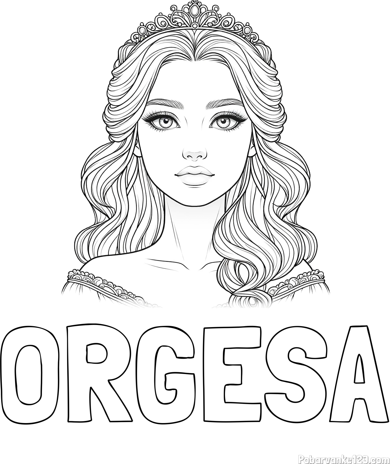 Pobarvanka imena ORGESA in pobarvanka ljubke princese s krono