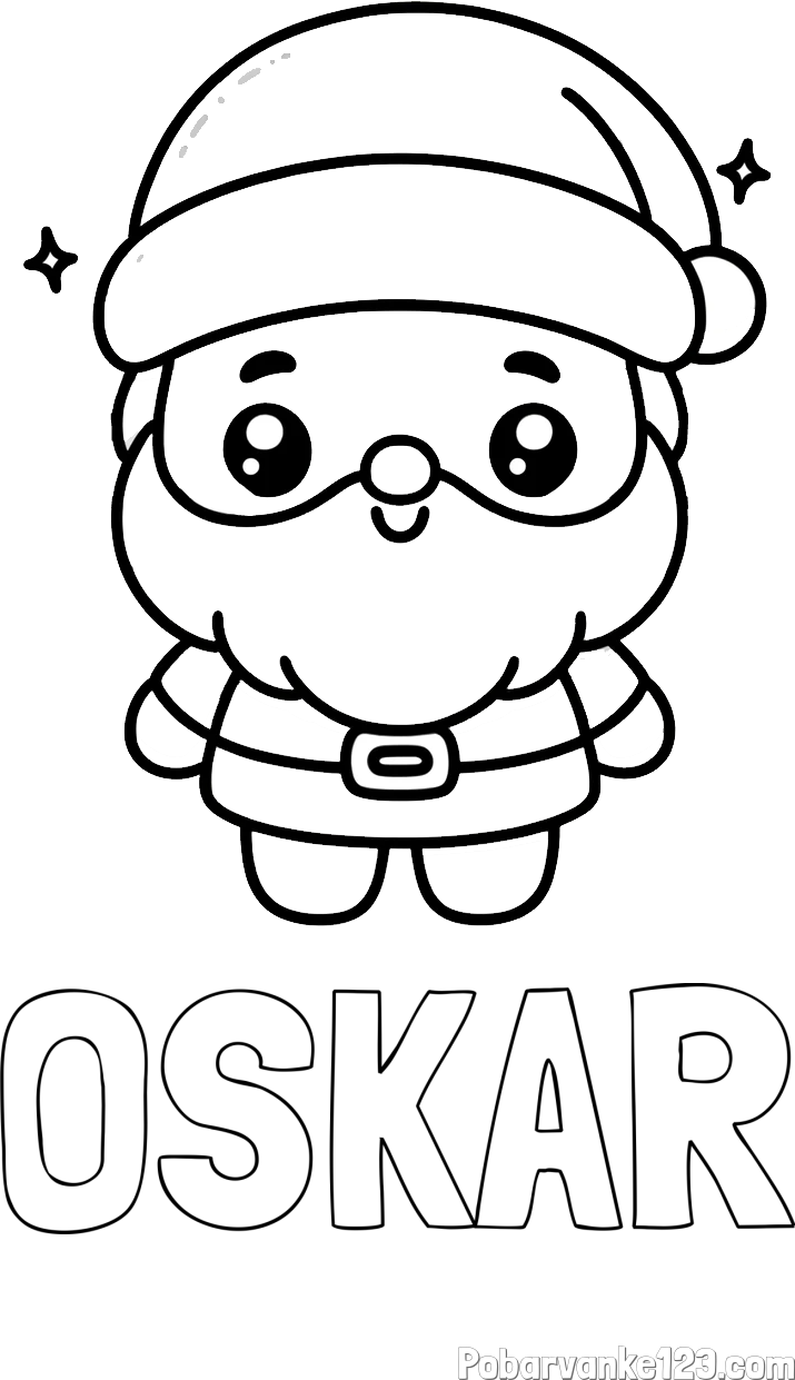 Pobarvanka imena OSKAR in enostavna otroška pobarvanka Božička