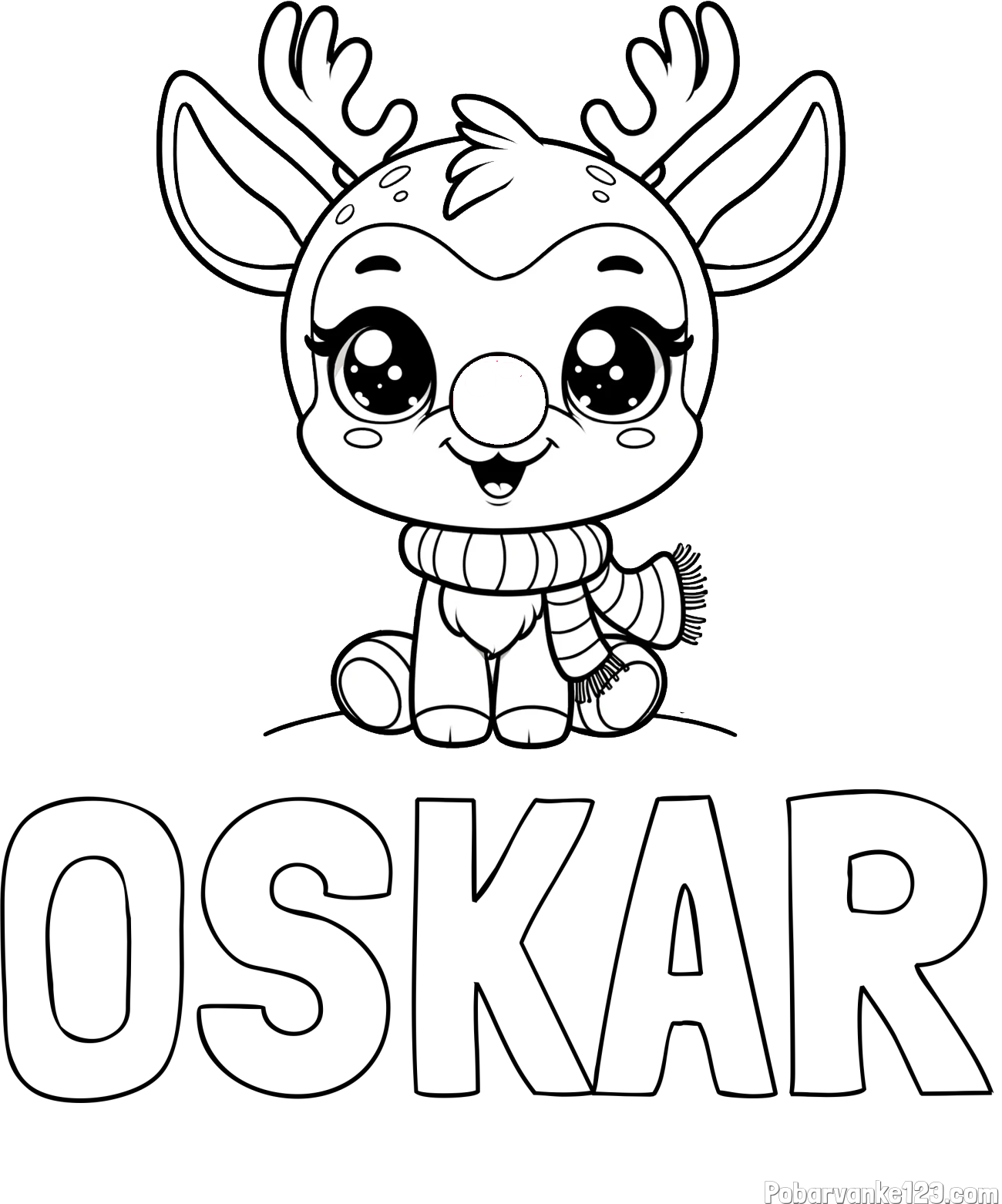 Pobarvanka imena OSKAR in otroška pobarvanka jelenčka Rudolfa s šalom okoli vratu