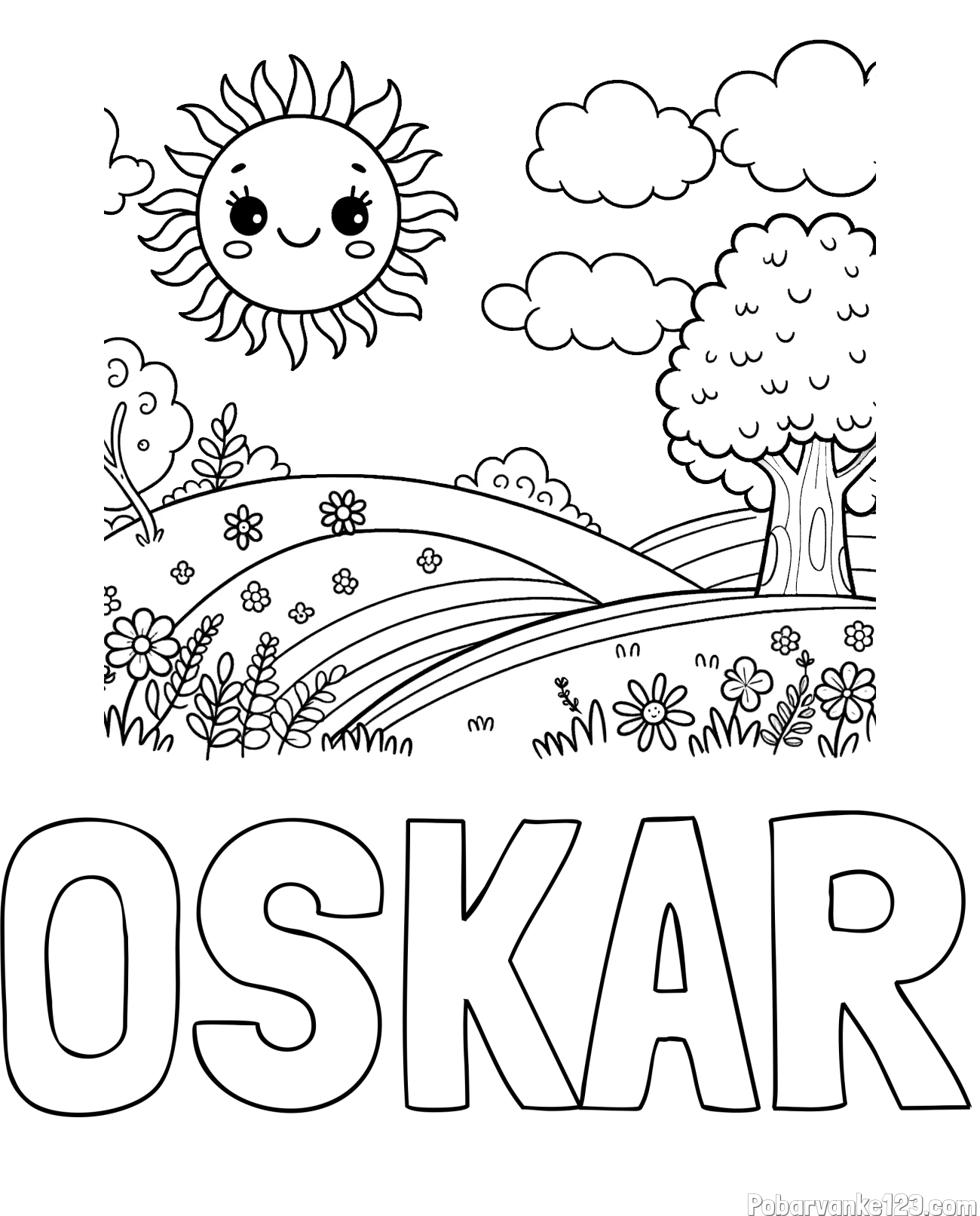 Pobarvanka imena OSKAR in otroška pobarvanka narave