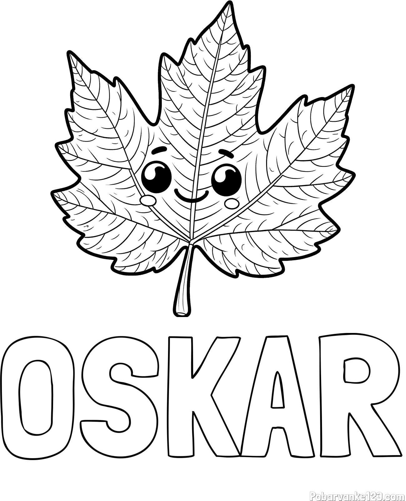 Pobarvanka imena OSKAR in otroška pobarvanka nasmejanega lista