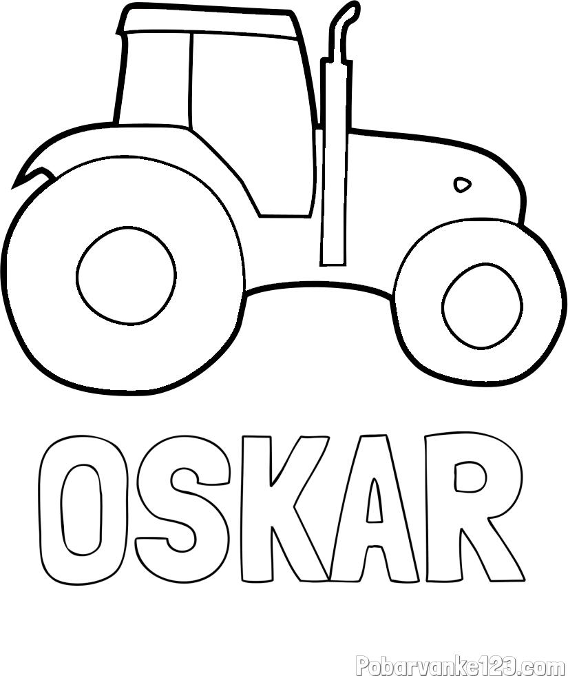 Pobarvanka imena OSKAR in otroška pobarvanka traktorja