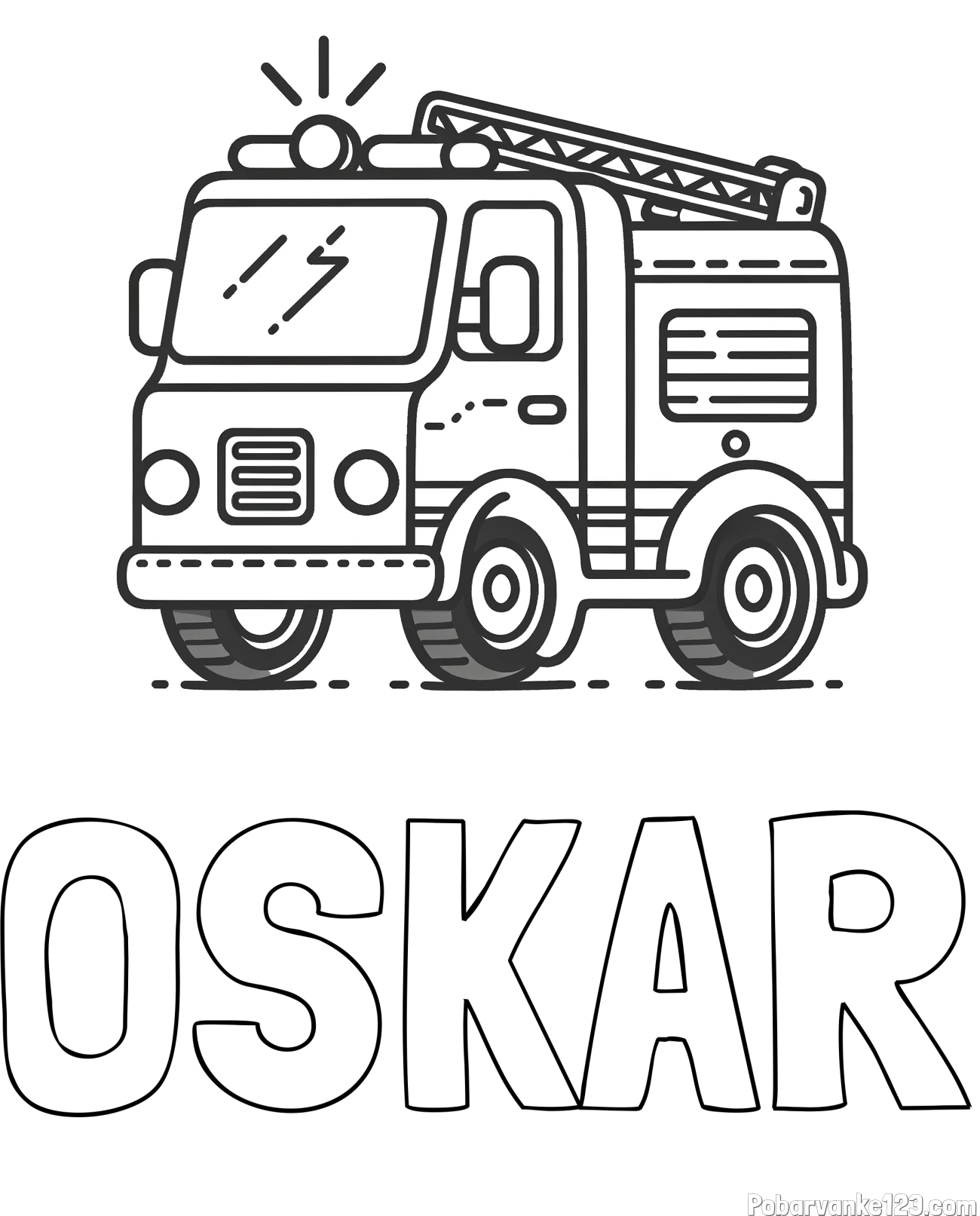 Pobarvanka imena OSKAR in pobarvanka gasilskega avta z vklopljeno sireno