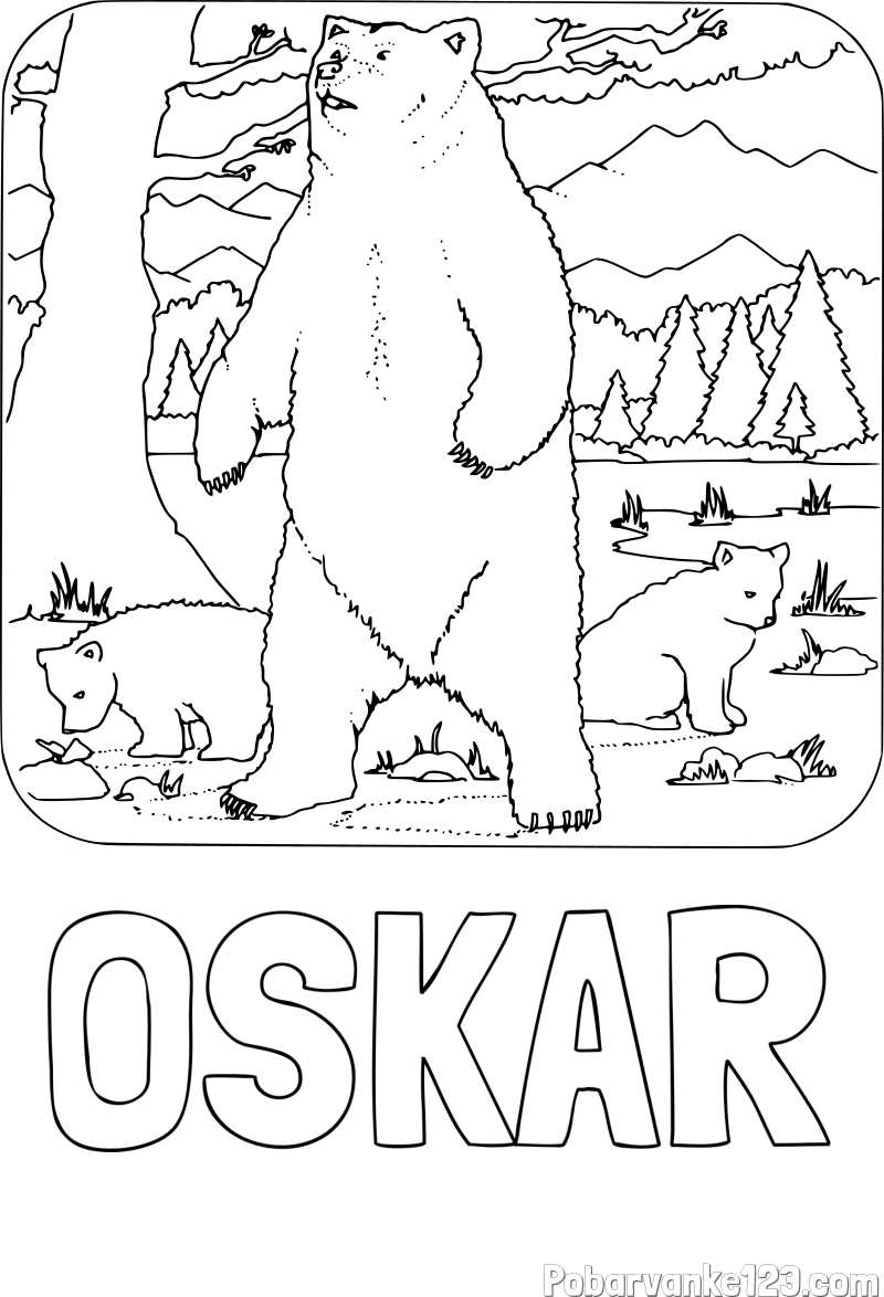 Pobarvanka imena OSKAR in pobarvanka medvedke z mladičema