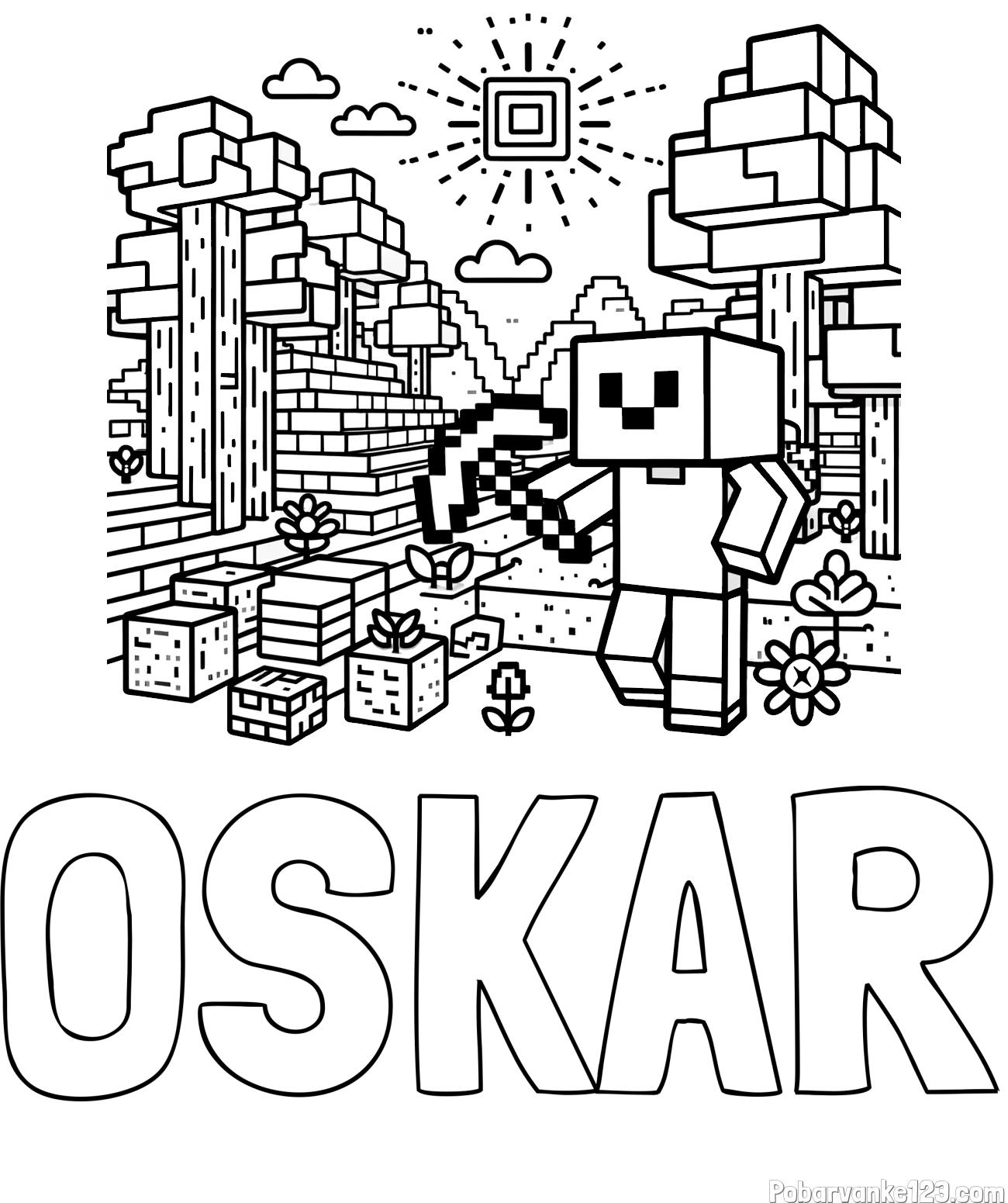 Pobarvanka imena OSKAR in pobarvanka Minecraft sveta