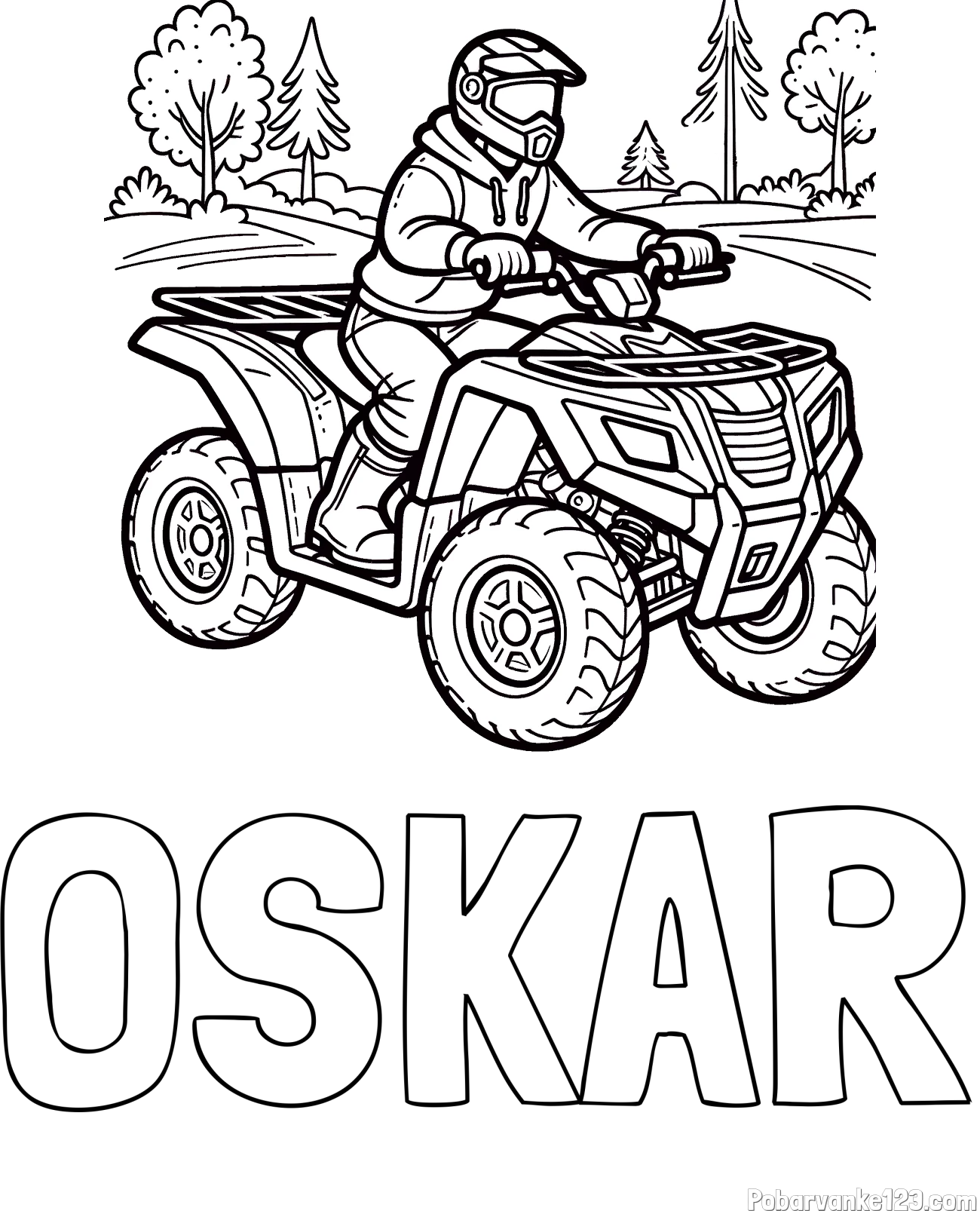 Pobarvanka imena OSKAR in pobarvanka motorista na štirikolesniku