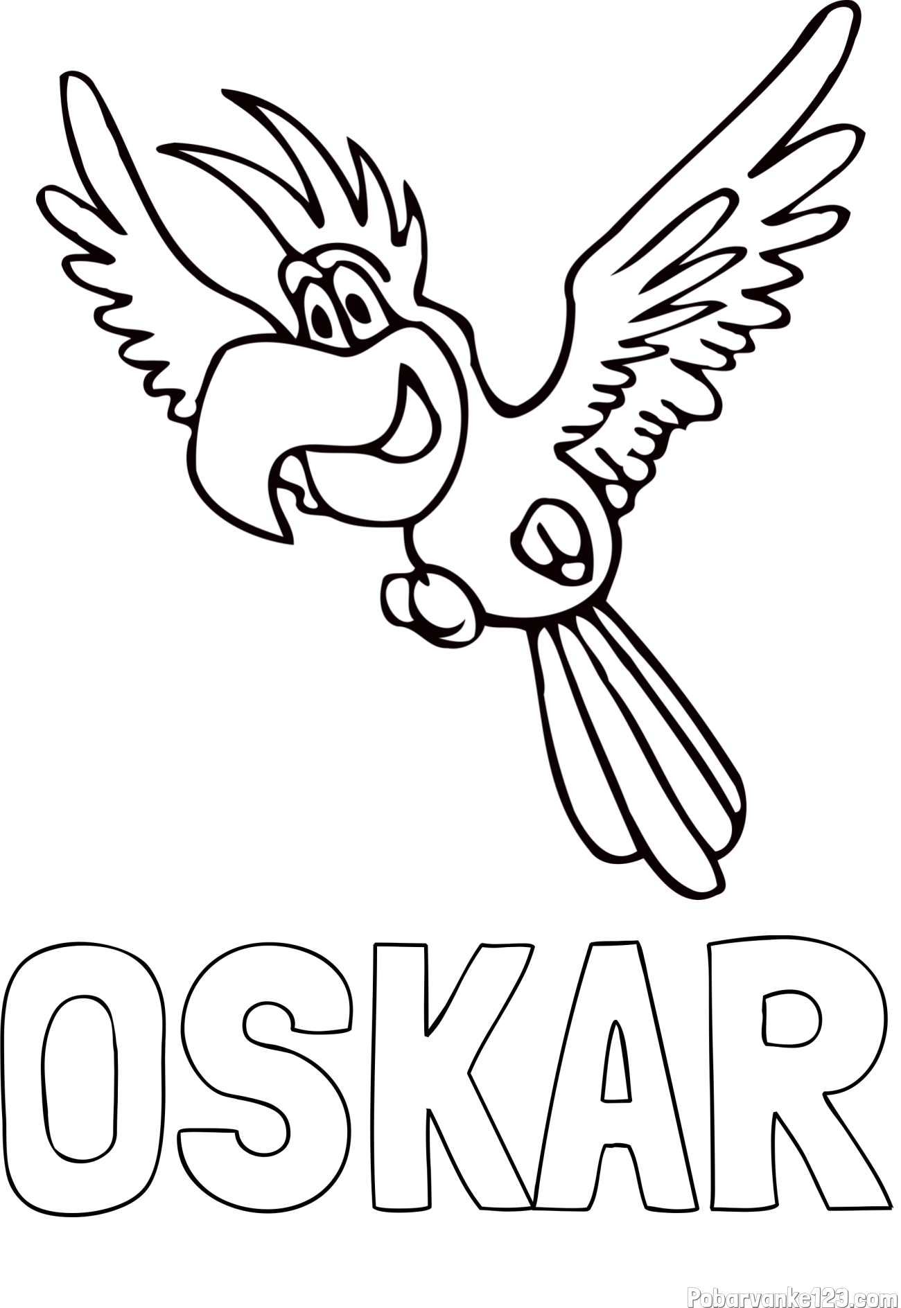 Pobarvanka imena OSKAR in pobarvanka papagaja v letu