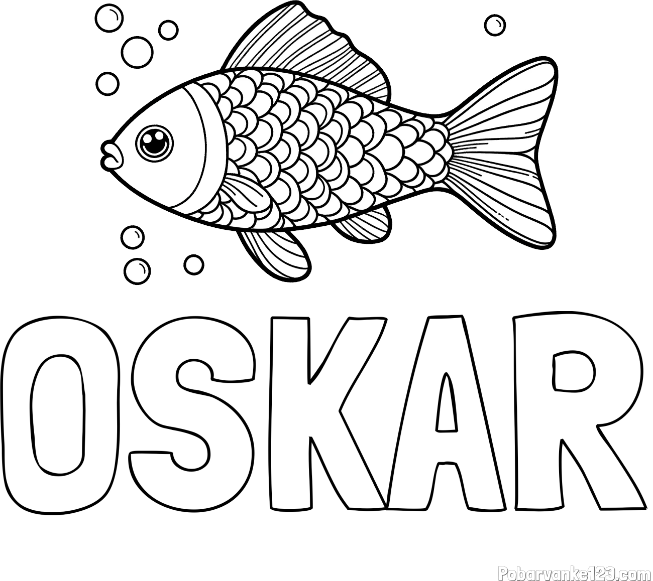 Pobarvanka imena OSKAR in pobarvanka ribe