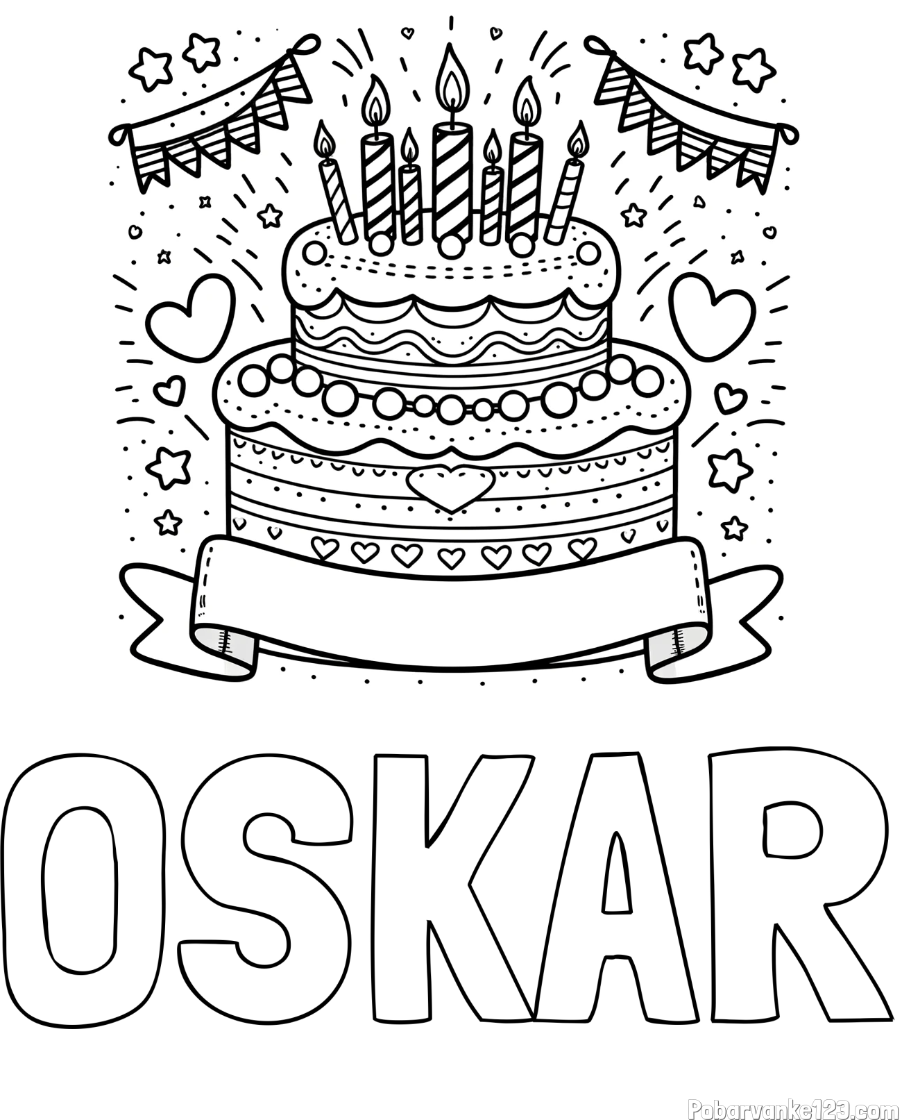 Pobarvanka imena OSKAR in pobarvanka velike torte za rojstni dan