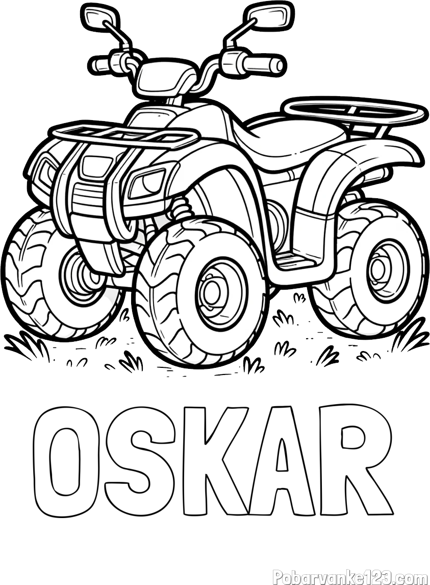 Pobarvanka imena OSKAR in pobarvanka velikega štirikolesnika