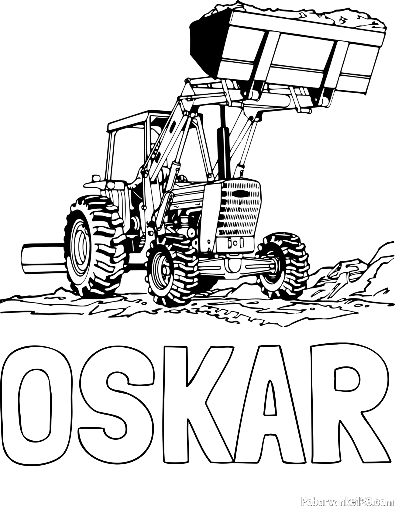 Pobarvanka imena OSKAR in pobarvanka velikega traktorja med prenosom zemljine