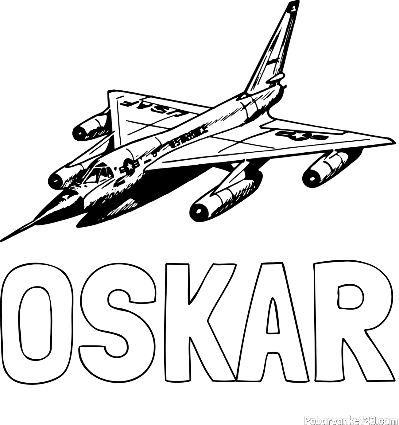 Pobarvanka imena OSKAR in pobarvanka vojaškega lovca