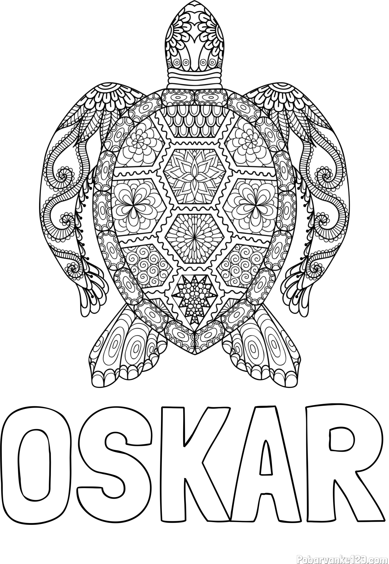 Pobarvanka imena OSKAR in pobarvanka želve - mandale