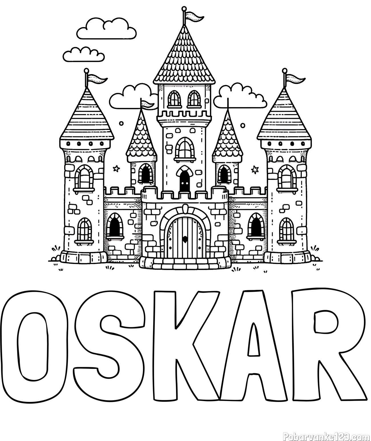 Pobarvanka imena OSKAR in pobarvnaka velikega gradu