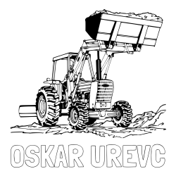 Online izdelana pobarvanka - Pobarvanka imena OSKAR UREVC in pobarvanka velikega traktorja med prenosom zemljine