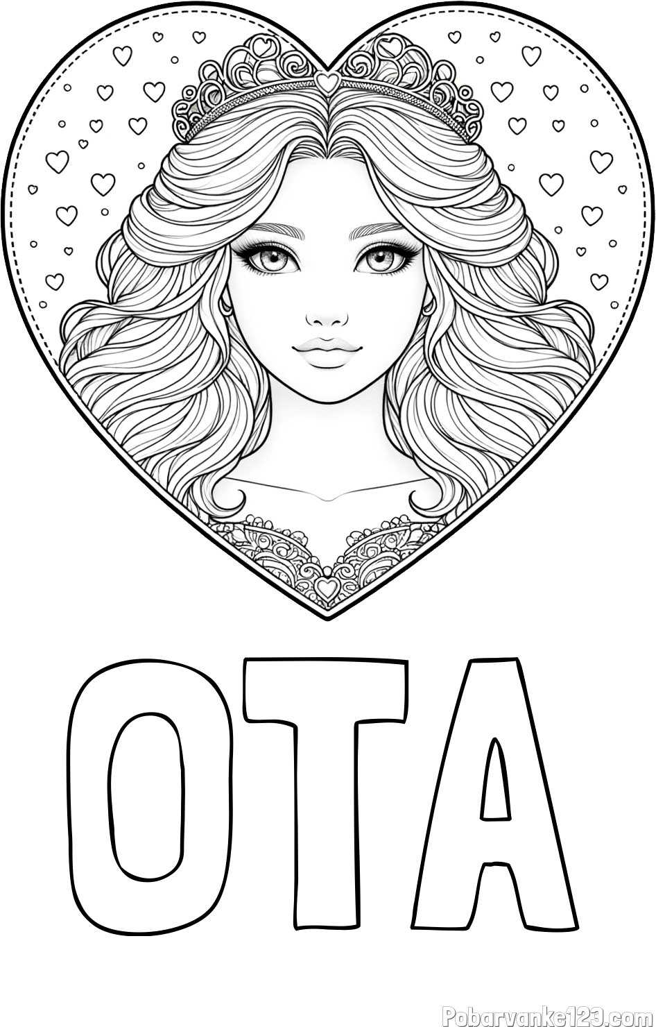 Pobarvanka imena OTA in pobarvanka ljubke princese v srčku