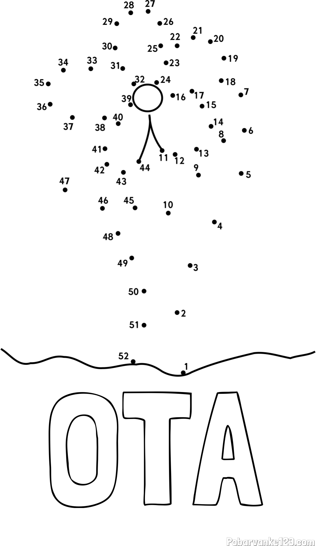 Pobarvanka imena OTA in pobarvanka rože - poveži številke