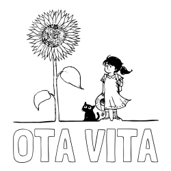 Online izdelana pobarvanka - Pobarvanka imena OTA VITA in pobarvanka velike sončnice, deklice in ljubkega mačka