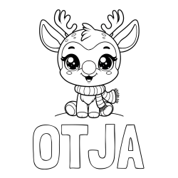 Online izdelana pobarvanka - Pobarvanka imena OTJA in otroška pobarvanka jelenčka Rudolfa s šalom okoli vratu
