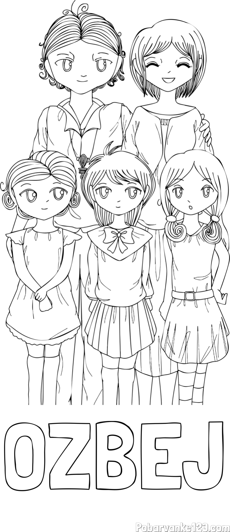 Pobarvanka imena OŽBEJ in anime risani junaki