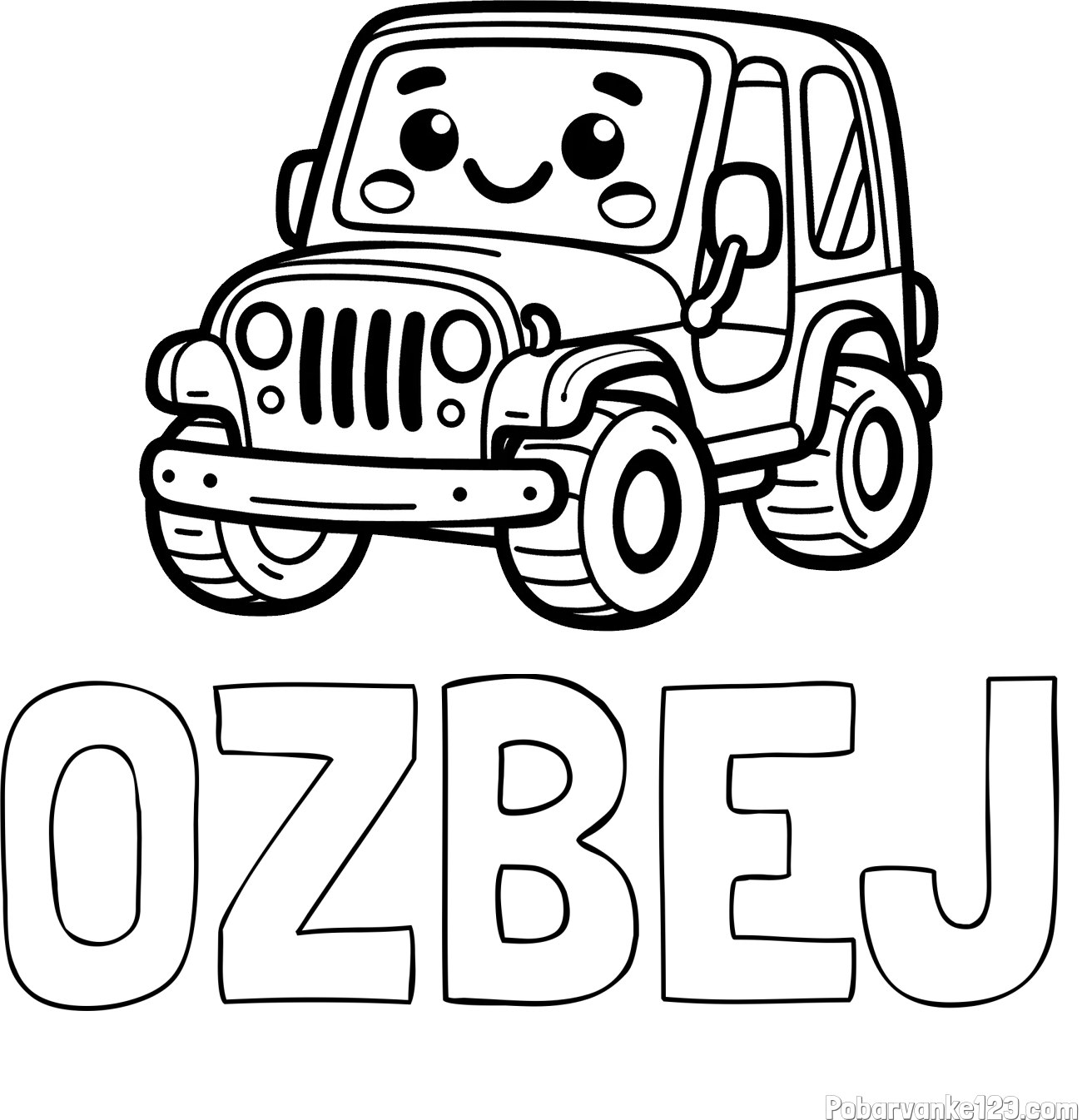 Pobarvanka imena OŽBEJ in otroška pobarvanka ljubkega džipa