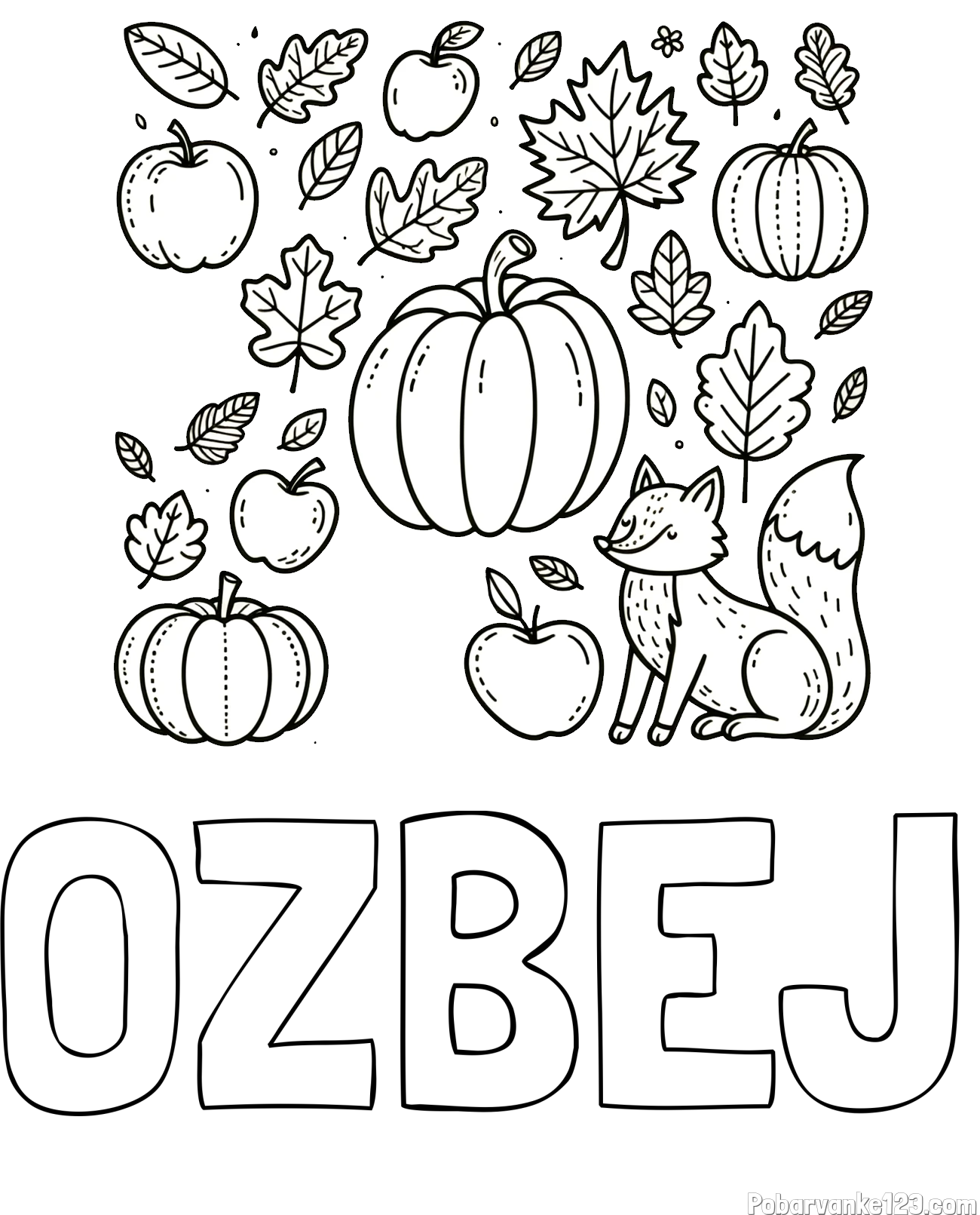 Pobarvanka imena OŽBEJ in pobarvanka z motivom jeseni