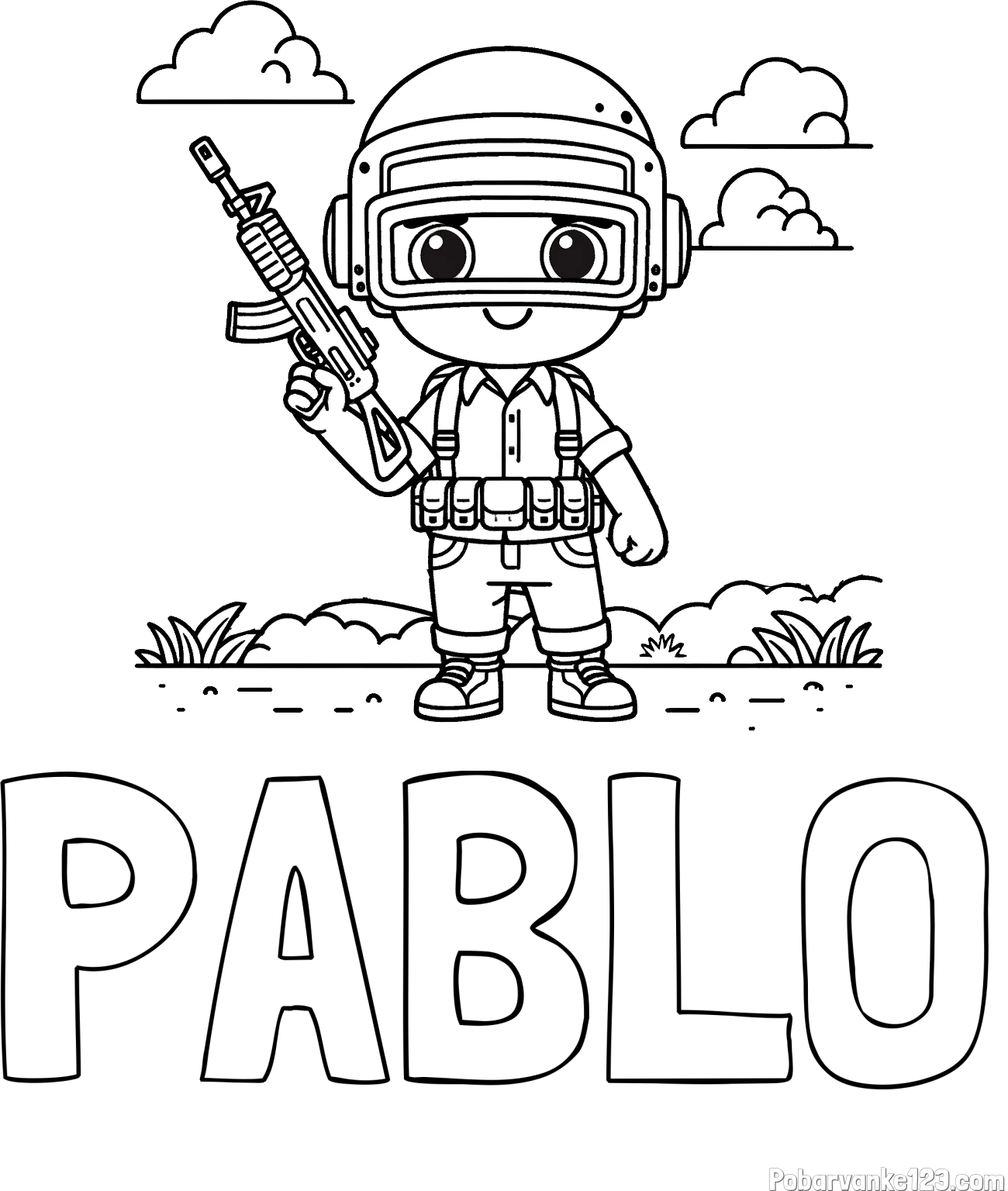 Pobarvanka imena PABLO in lepa otroška PUBG pobarvanka