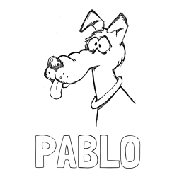 Online izdelana pobarvanka - Pobarvanka imena PABLO in pobarvanka smešnega kužka
