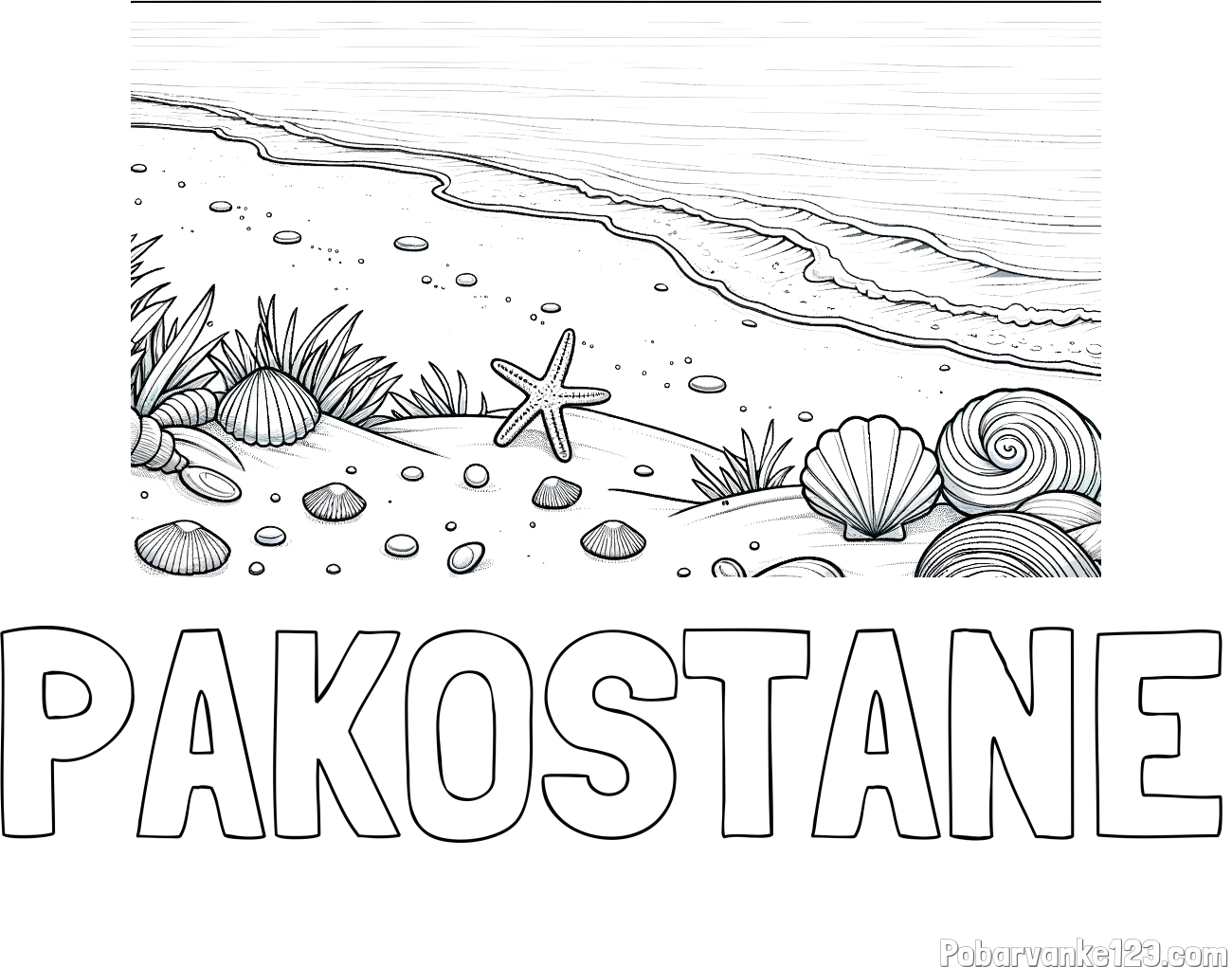 Pobarvanka imena PAKOŠTANE in pobarvanka morja in plaže